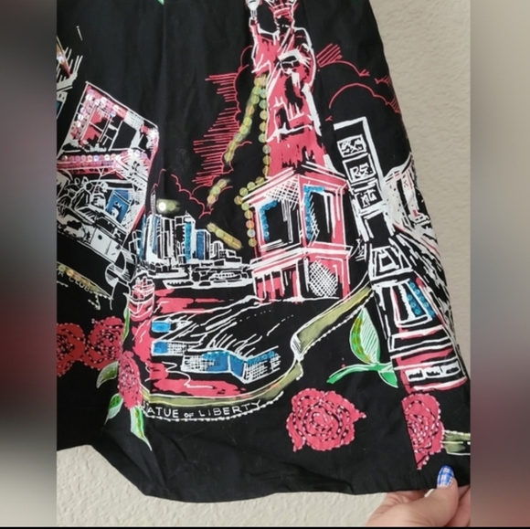 Basil & Maude Beaded New York City Red Rose Black Full Skirt Size 6 - Picture 4 of 8